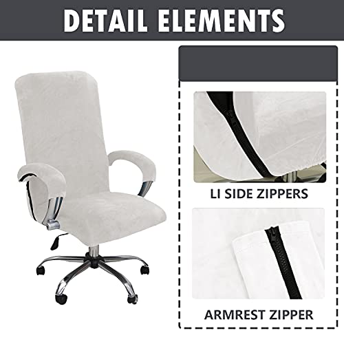 Niluoh Velvet Office Chair Cover With Arm Covers Stretch Computer Desk Chair Covers Universal Boss Swivel Chair Covers Gaming Chair Covers (L,White) #TOP2