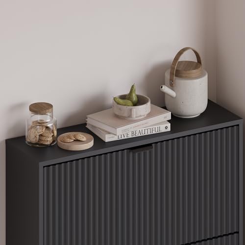 Image of BORNOON Entryway Shoe Cabinet with 3 Flip Drawers, Narrow Shoe Organizer Cabinet with Fluted Panel and Adjustable Shelves for Foyer, Hallway