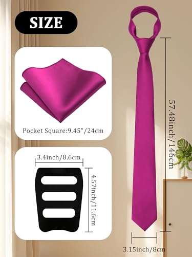 Image of Mantieqingway Black Tie Sets for Men Classic Solid Color Tie Handkerchief Pocket Square Holder Formal Graduation Wedding