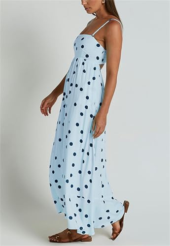 Image of Yuemengxuan Boho Maxi Dresses for Women Spaghetti Strap Flowy Smocked Long Dress Casual Summer Vacation Beach Maxi Dress