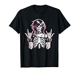Goth Girl Punk Skeleton Girl Rock On Hand Pose Art T-Shirt