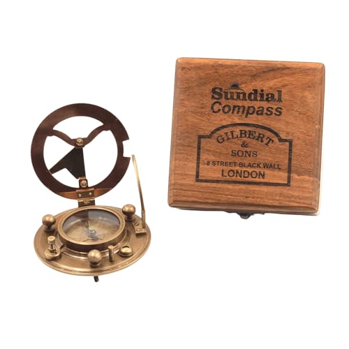 Brújula de latón antigua con reloj solar 4 pulgadas miniatura 4
