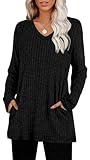 WIHOLL Womens Fall Fashion 2025 Long Sleeve Shirts for Women Old Money Clothes Black Sweaters Fall Outfits 2025 V Neck Women's Clothing Dressy Casual Tunic Tops for Women Winter Clothe L