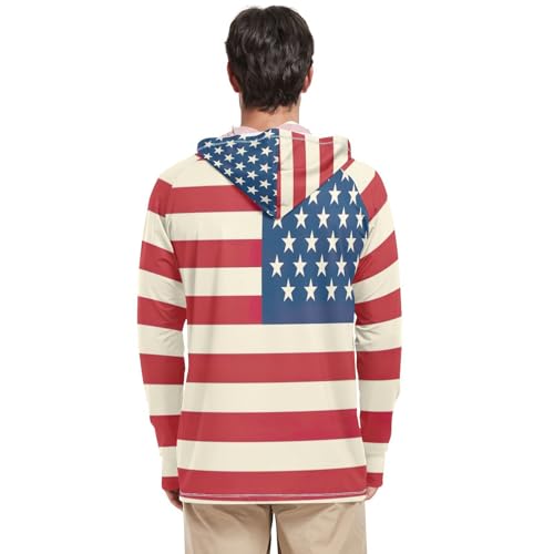 xigua American Flag Men's UPF 50+ Sun Shirts Quick Dry Sun Protection Hoodie With Long Sleeve 373