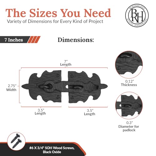 Image of 2 Pack 7 Inch Furniture Hasp for Gates - Black - Heavy Duty Decorative Metal Hasps - Handmade Rustic Iron Furniture Hasps for Door, Drawer, Chests, Cupboard and Trunks - The Sonora Series