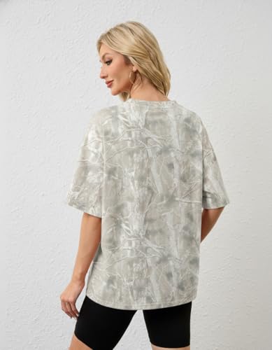 Image of MSBESYOR Camo Shirt for Women Maple Leaf Print Short Sleeve Crewneck T-Shirts Summer Oversized Tee Shirts Streetwear