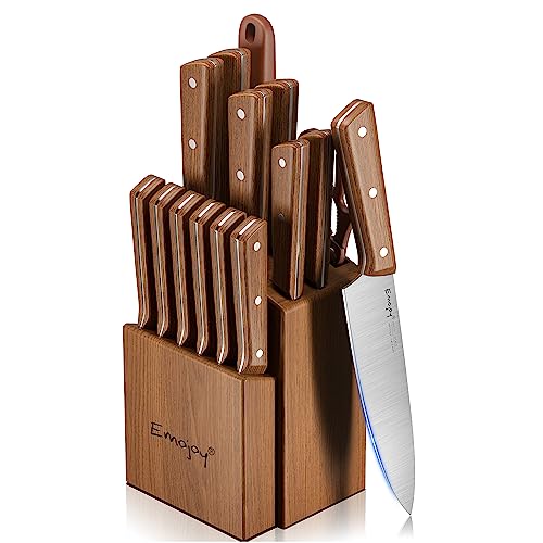 15Pcs Kitchen Knife Set, Kitchen Knife Set With Block, High Carbon Stainless Steel Knives With Wooden Handle #TOP9