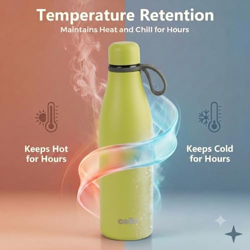Image of CELLO Duro Oxy Stainless Steel Flask 900 ml Lemon Green | Easy to Pour & Fill, Spill Proof Leakproof Vacuum Insulated Hot and Cold Thermos Water Bottle for School College Office Gym Biking & Travel