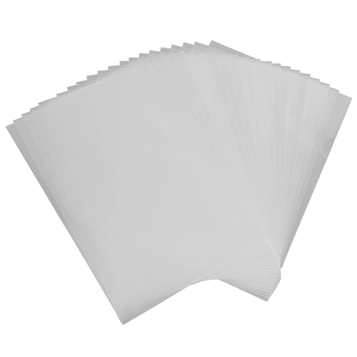 (Set of 50 Pcs) - A4 Cut Flush Plastic Folders Open Top & Side Cut Flush File Cover Sleeves Gloss & Plain 12mm L-Type Project Pockets Report File Document Storage Wallet Sheet Protectors (Clear)