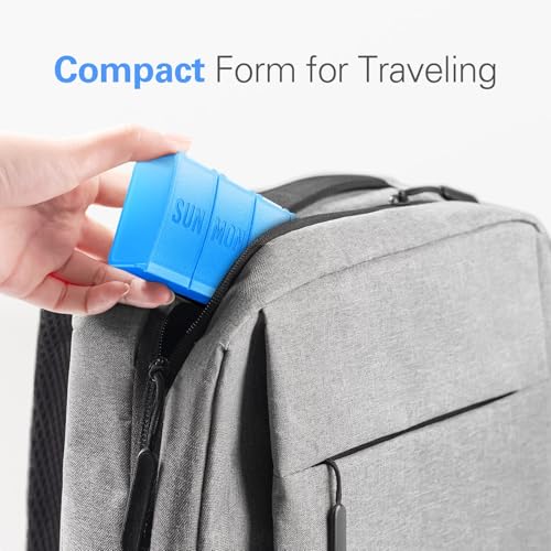 Image of Barhon Large Weekly Pill Organizer, Big Vitamin Organizer Case for 7 Day, Travel Medicine Pill Box to Hold Various Supplements and Fish Oil, Light Blue