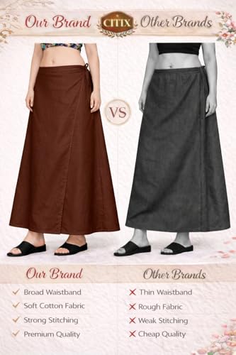 Image of CITIX Pure Cotton Petticoat for Woman Saree | Adujastable Drawstring Waist