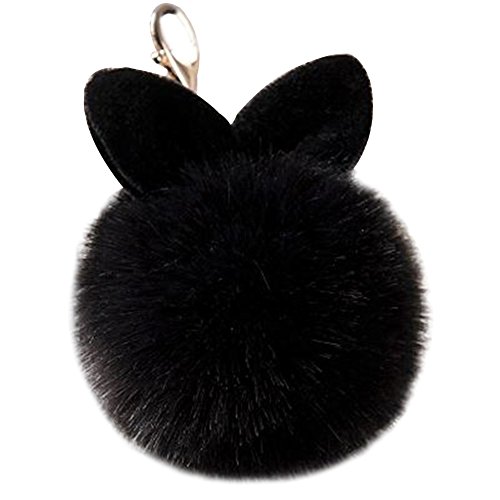 Preisvergleich Produktbild MSYOU Schlüsselanhänger, süßes Plüsch-Hasenohren, Haarball, Schlüsselanhänger, Handtasche, Geldbörse, Anhänger für Damen und Mädchen, Schwarz, 8 cm