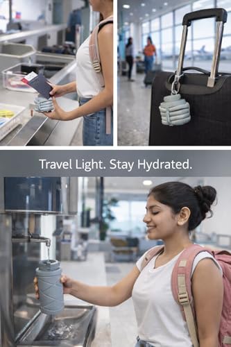 Image of TOPS SPOT 600ml Silicone Folding Water Bottle Leakproof BPA-Free Blue