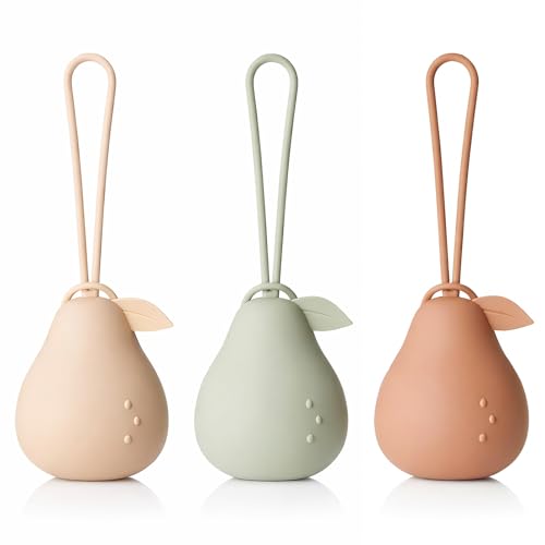 Image of Andy Bear Silicone Pacifier Holder Case, Baby Paci Storage Case Silicone, Portable Leakproof One-Piece BPA-Free Set of 3-Ivory Sage Brown