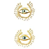 NOIAFZY 2PCS Bohemian Evil Eye Brooch Vintage Style Exaggerated Rhinestone Blue Eye Pin Retro Boho Accessory