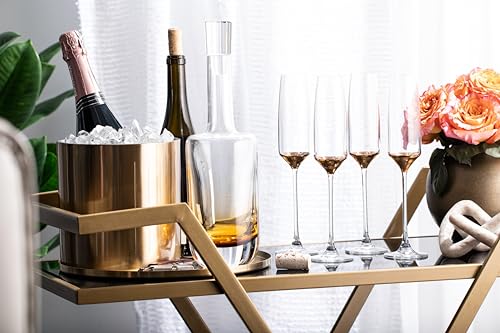 Barski - Handmade Glass - Champagne Flute - Decororated And Dipped in 20 K gold on the bottom- Gift Boxed - Made in Europe - Set of 4 - Thumbnail 2
