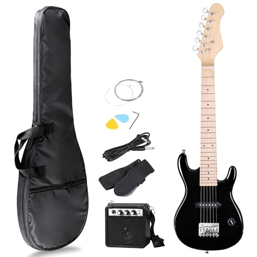 Smartxchoices 30 Inch Electric Guitar, Starter Kit for Kids with 5W Amplifier,Picks, Gig Bag, Shoulder Strap, Cable & Accessory Kit,Solid Wood Body, Black