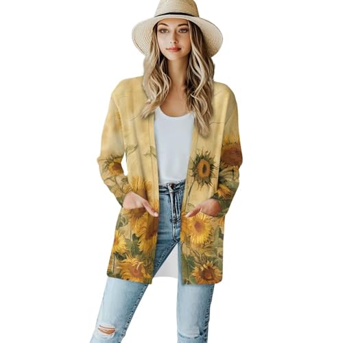 Colorful Floral Print Women Cardigan Long Sleeves Open Front Fall Dusters Cardigan Sweaters Classic