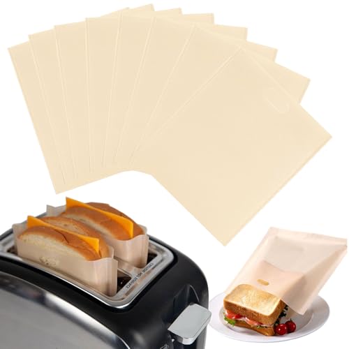 8 PCS sacs à grille pain, Anti adhésif Réutilisable Grille pain Sacs Lavable, Rangement pour Sandwich, Panini, Snacks