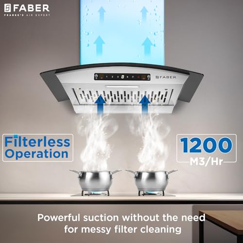 Image of Faber 60 cm 1200 m /hr Autoclean Curved Chimney| Light Grey Filterless with Oil Collector |8 Yrs Motor & 2Yrs Comprehensive Warranty by Faber | Touch & Gesture Control | Hood Venice in HC SC FL LG 60