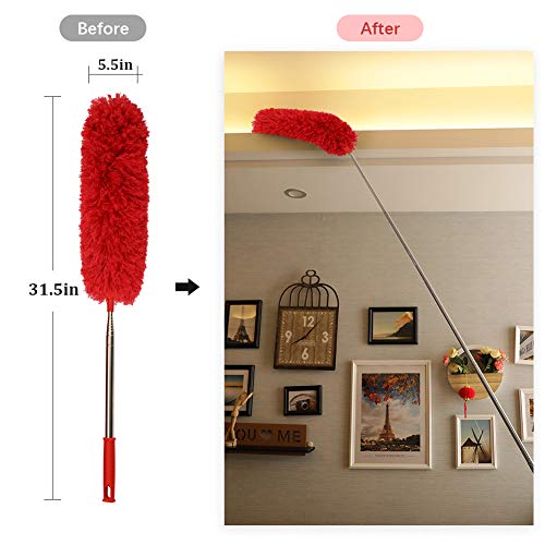 Image of DELUX Microfiber Feather Duster Extendable Cobweb Duster with 100 inches Extra Long Pole, Bendable Head & Scratch-Resistant Hat for Cleaning Ceiling Fan, High Ceiling, Blinds, Furniture & Cars Red