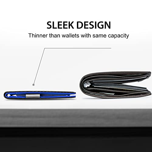 GSOIAX Men's Slim RFID Blocking Leather Wallet with Money Clip | Minimalist Carbon Fiber Bifold Credit Card Holder | 11 Card Slots | Gift Box Included(Carbon Blue)2