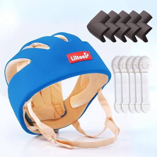 Image of Baby Safety Products Combo | LILTOES Baby Head Protector + Edge Guard + Cabinet Lock for Safety of Kids 6M to 3 Years | Baby Safety Helmet with Corner Guard Protection (Royal Blue+Corner+Cabinet)