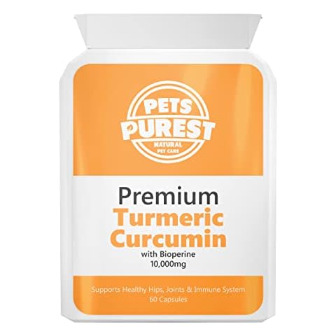 Pets Purest 100% Natural Premium Turmeric For Dogs 10,000mg with Active Bioperine Cats, Horses & Pets Powerful Antioxidant Supplement For Joints & Hips 60 capsules Cover