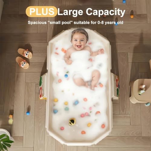 Faltbare Badewanne für Kinder - Tragbare Badewanne Platzsparende Klappbar Babywanne Große Kleinkindbadewanne mit Ablassventil Tragbares Duschbecken Faltbares Planschbecken für Dusche oder Garten Beige