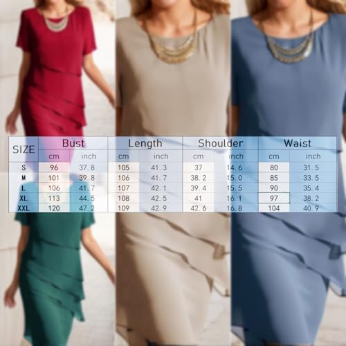 Women's Chiffon Mother of The Bride Dresses Elegant Short Sleeve Crewneck Tiered Dress Party Wedding Cocktail Outfits4