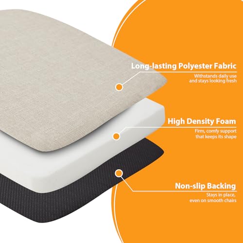 Chair Cushions for Dining Chairs, 2" Thick Seat Cushions for Kitchen Chairs, D-Shaped Chair Pads with Washable Cover, Ties and Non Slip Backing, 17'' x 16'', Set of 4, Beige