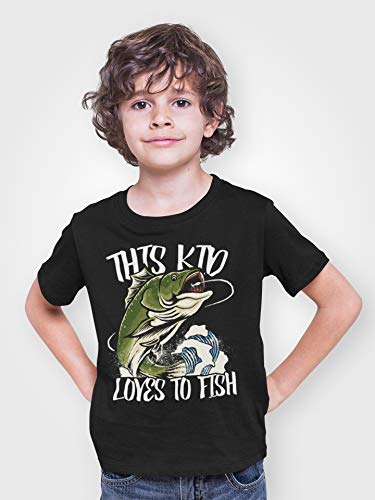 Purple Print House Boys This Kid Loves to Fish T Shirt - Funny Fishing Gift Idea for Son - Joke Present, 12-13 Years, Black - Image 3