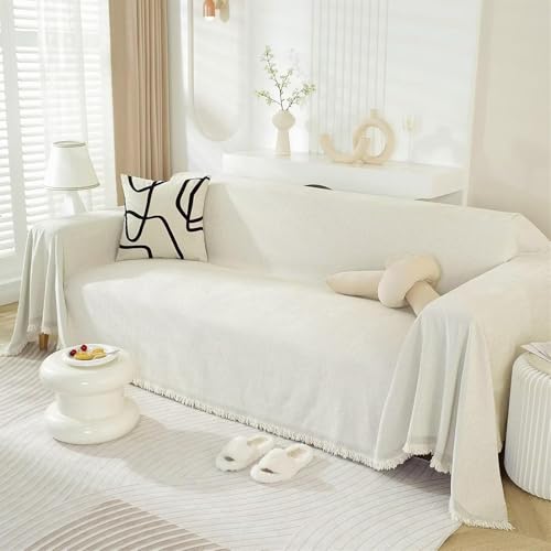Manta de algodón tejida a mano, funda de sofá grande de punto gris con borlas para 2-4 plazas, perfecta para sofás, camas y sillones (180 x 300 cm)