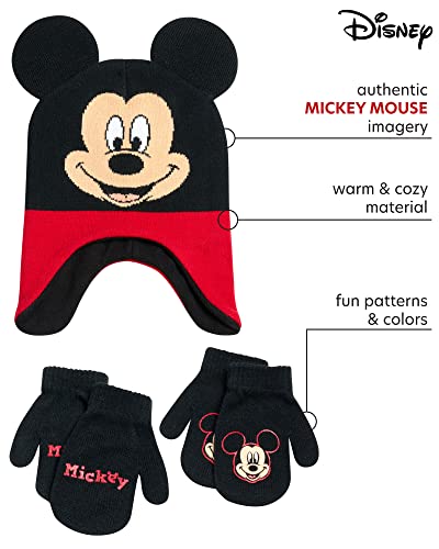 Image of Disney Little Boys Mickey Mouse Hat and 2 Pair Gloves or Mittens Cold Weather Accessory Set, Ages 2-7