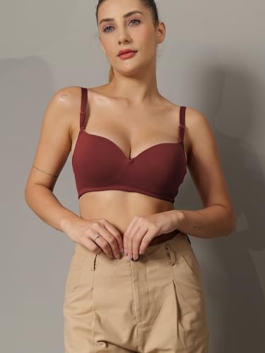 Image of BODYSIZE Women's Demi Cup Padded Bra | Soft Cotton-Lycra Stretch | Wire-Free Comfort, Lightly Padded Support, Seamless with Adjustable Straps (ELA)