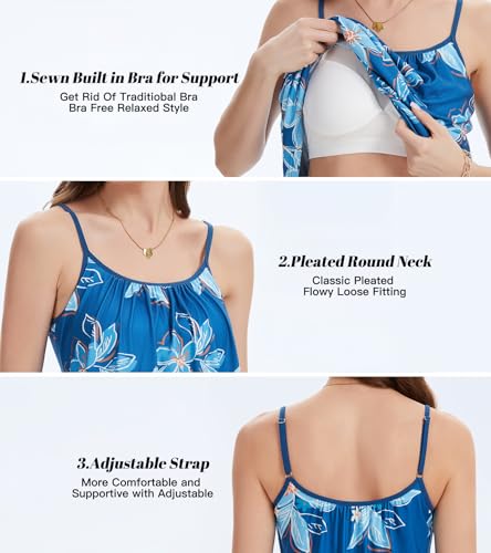 Image of Camisoles for Women with Built in Bra Adjustable Strap Tank Tops Cami Sleeveless Summer Tops for Workout Sleeping Traveling