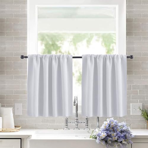 KnSam Rideau Cuisine Court Occultant Uni à Passe Tringle, 75x90cm, Lot de 2 Rideaux Blanc Fenetre Meuble Moderne