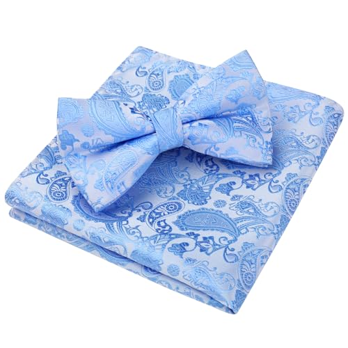 Image of HISDERN Bow Ties for Men Paisley Floral Pre-tied Bowtie Pocket Square Set Men's Formal Bow Ties Wedding Party