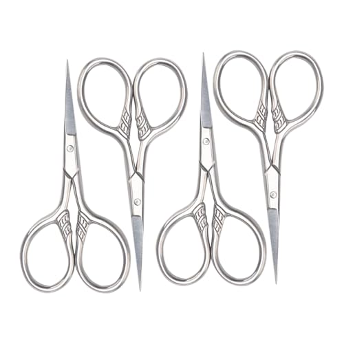 Lurrose 4個メンズヒゲ用ステンレス鋼鼻毛カットはさみ 先端設計 手動式多機能グルーミングキット 眉毛 鼻毛 口ひげの精密トリミング用