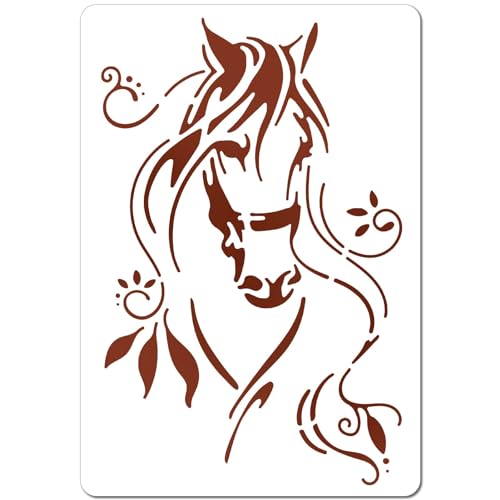 GORGECRAFT Horse Drawing Painting Stencils Plastic Rectangle Reusable Drawing Animal Templates for Painting on Wood Floor Wall Fabric Scrapbooking Art DIY Crafts Home Decor 11.7x8.3inch