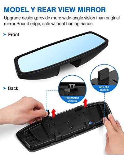 Shademax Custom Fit For Rear View Mirror Tesla Model Y 2020 2021 2022 2023 Anti-Glare Wide Angle Reduce Blind Spots Inside Panoramic Rearview Mirror Model Y Accessories 1Pcs (Blue Lens) #TOP4