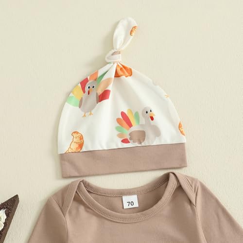 Lamuusaa Newborn Baby Boy Thanksgiving Outfit My First Thanksgiving Romper Turkey Long Pants Hat 3Pcs Clothes Set4