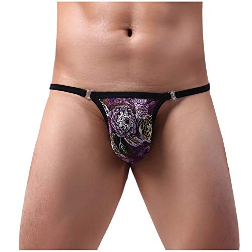 Men Thongs G String Print Floral Sexy Quick-Dry Supporter Workout Bulge Pouch Breathable Stretch Wicking Fashion Panites Purple3