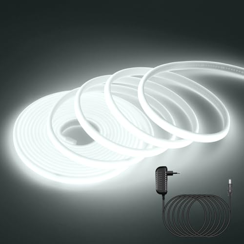 HEGEHE - Striscia LED COB 12V [5m, Bianco 6000-6500K], Impermeabile IP65 flessibile, 320 LEDs/m striscia LED FCOB tagliabile, per decorazione domestica e negozi