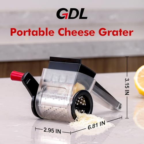 Image of GDL Cheese Grater Hand Crank, Kitchen Rotary Grater Handheld, Dishwasher Safe Parmesan Cheese Grater with Stainless Steel Blade for Hard Cheese,Chocolate,Nuts, Black