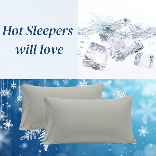 Image of Beckham Hotel Collection Cooling Pillowcases for Hot Sleepers, Standard /Queen Size Set of 2, Cool Bedding, Envelope Closure, Silky Soft, Breathable, Moisture-Wicking, Aqua Gray