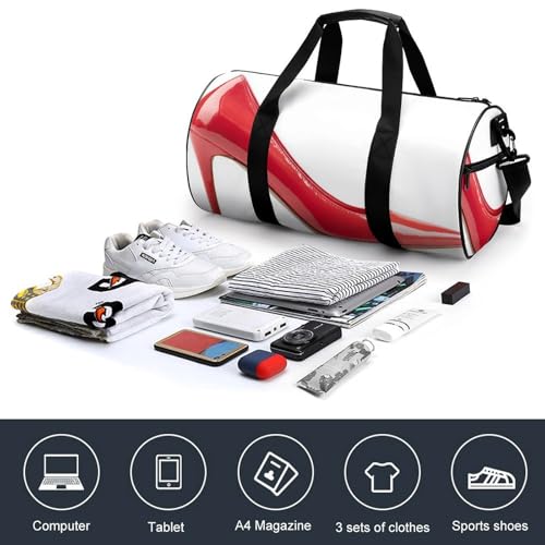 Bolsa de deporte cilíndrica roja unisex con correa para zapatos de tacón 4