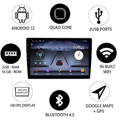 Image of AUTO SNAP 9 Inches 22cm Touch Screen Android 12 Gorilla Glass IPS Display Car Stereo with 2GB RAM /16 GB ROM GPS /Wi-Fi /Navigation /Steering Wheel Controls Mirror Link Compatible for Maruti Suzuki SX4