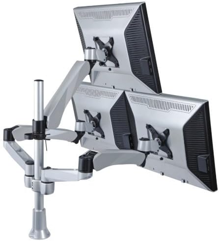 Mount-It! Premium Triple Monitor Desk Mount with Three Full Motion Gas Spring Arms, Pyramid Style 2+1 Monitor Stand, Fits Monitors Up to 32", VESA 75 and 100 mm Compatible