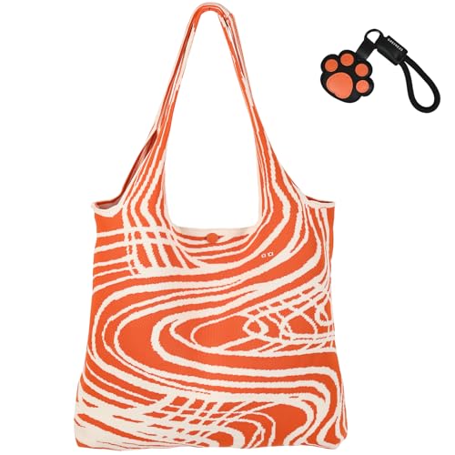 GREFREZE Bolsa de crochê feita de material de malha canelada gros...